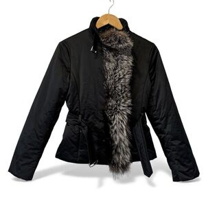 Sportmax Max Mara Fox Fur Ski Coat Black Winter Puffer Jacket Womens 6 Small